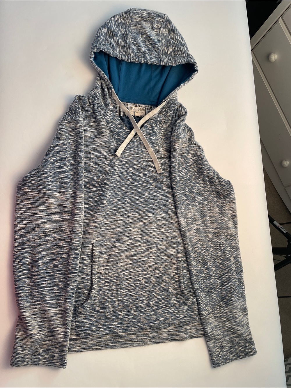 Hang Ten Heathered Gray-Blue Crewneck Hoodie with Blue Lining